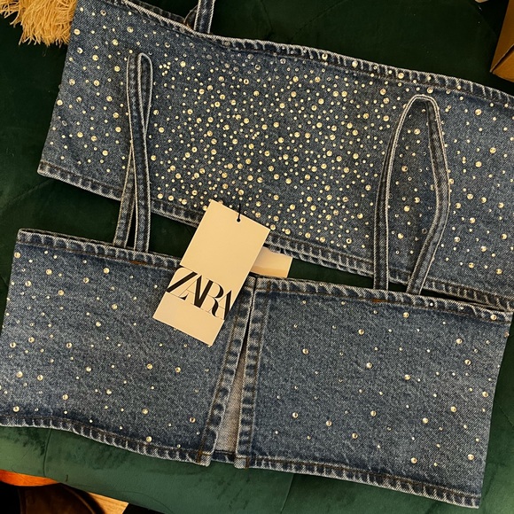 ZARA Rhinestone denim top 💙 - Picture 3 of 10